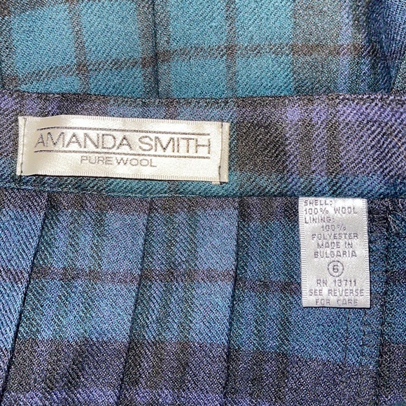 Vintage Plaid Blue & Green 100% Wool Pleated Wrap Kilt Irish Skirt Size 6 - Picture 15 of 16